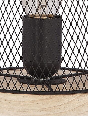 Lámpara de mesa de rejilla y madera