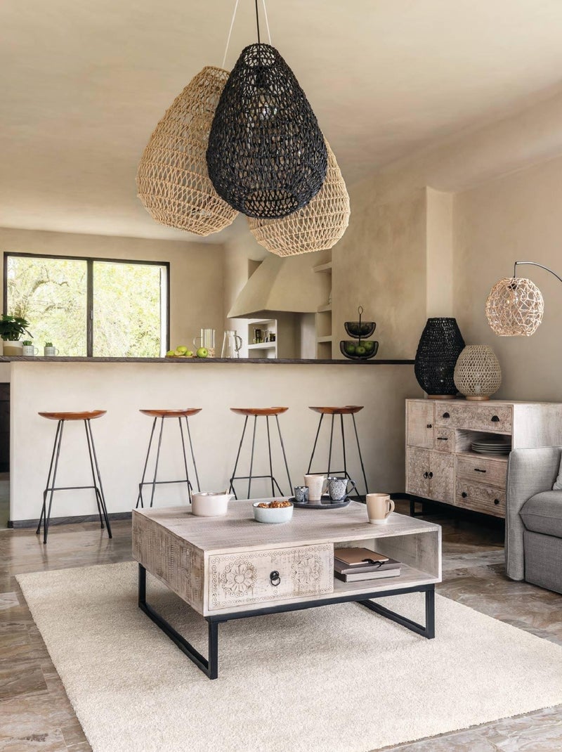 Lámpara de pie efecto ratán Beige - Kiabi
