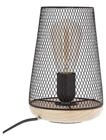 Lámpara de sobremesa de rejilla y madera