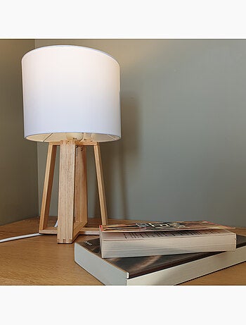 Lámpara molu madera blanca h35cm