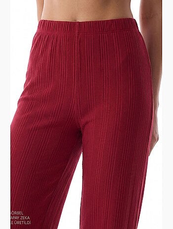 Lana conjunto de pijama de camisa y pantalón de manga larga acanalado penti