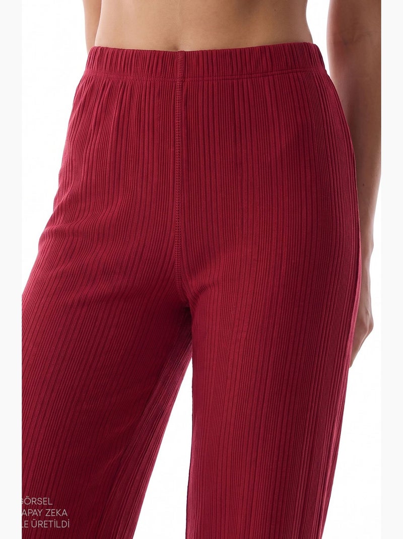 Lana conjunto de pijama de camisa y pantalón de manga larga acanalado penti Rojo burdeos - Kiabi