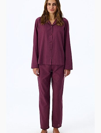 Lea conjunto de pijama a rayas con camisa y pantalón, manga larga penti