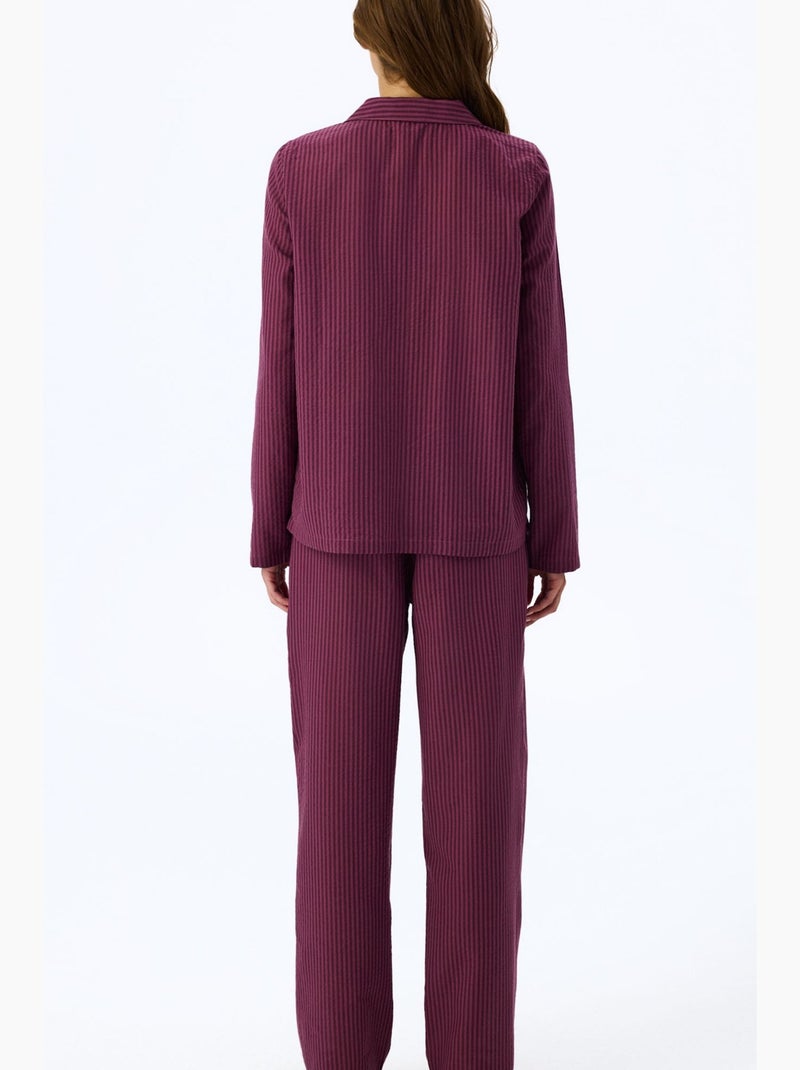 Lea conjunto de pijama a rayas con camisa y pantalón, manga larga penti Rojo burdeos - Kiabi