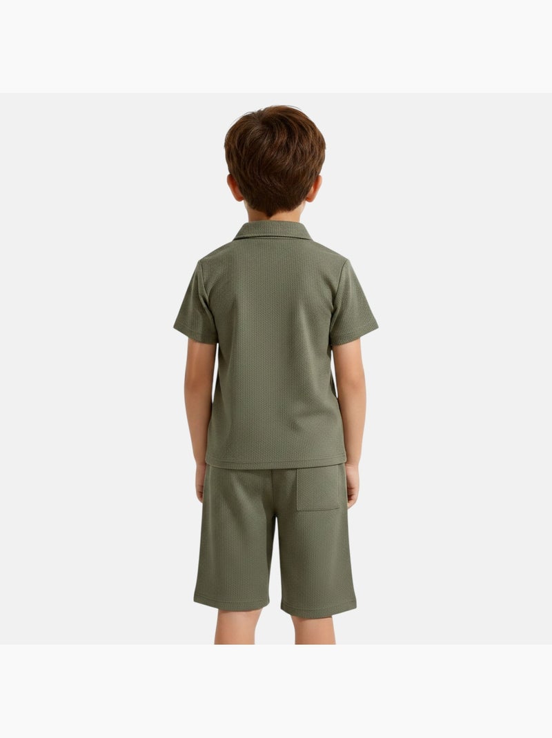 Lee Cooper - Camisa de manga corta y pantalones cortos a juego Caqui - Kiabi