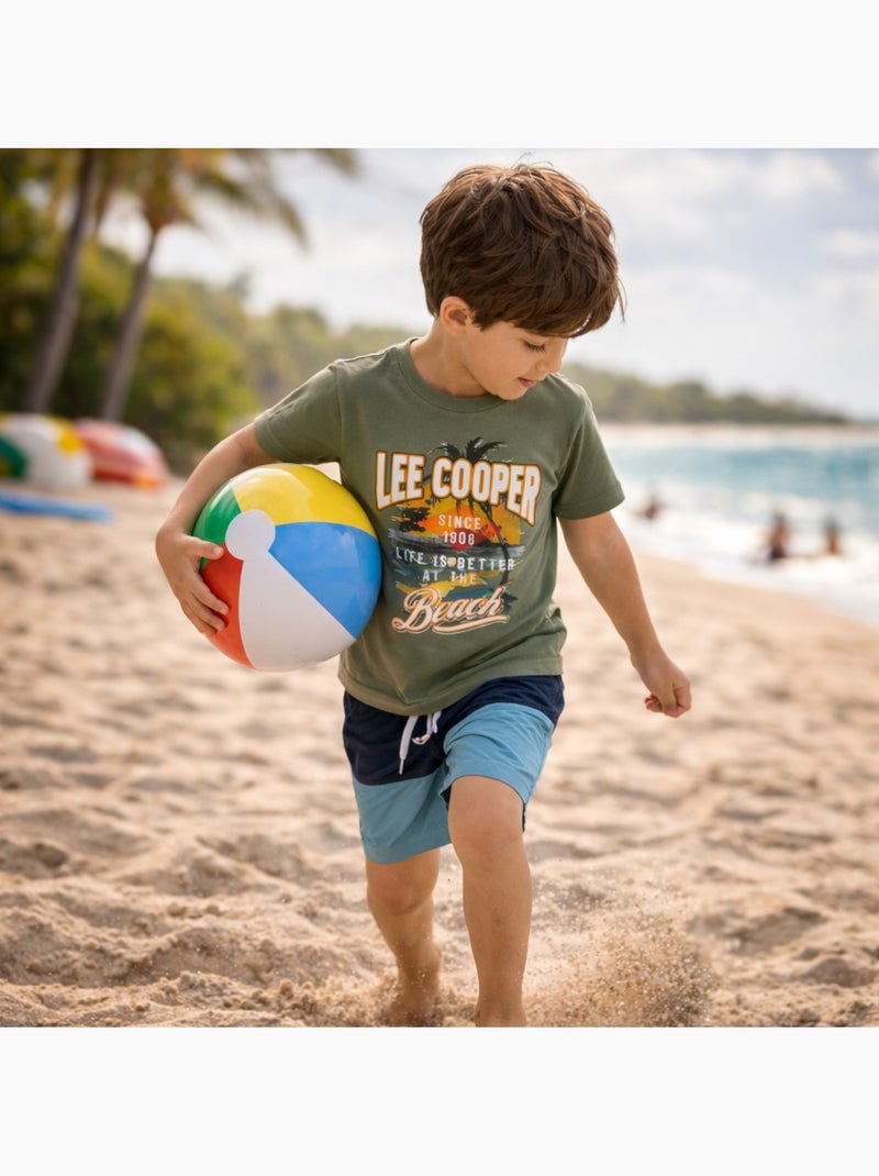 Lee Cooper - Camiseta de manga corta para niño con estampado playero Caqui - Kiabi