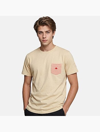 Lee Cooper - Camiseta hombre beige manga corta con bolsillo contrastado