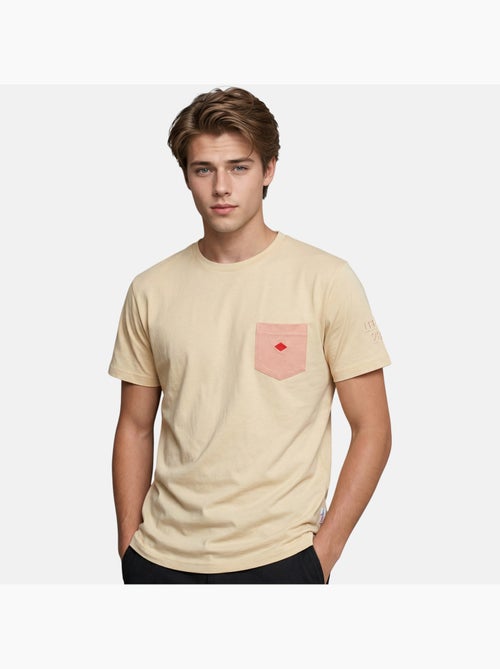 Lee Cooper - Camiseta hombre beige manga corta con bolsillo contrastado - Kiabi