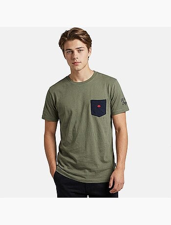 Lee Cooper - Camiseta hombre caqui manga corta con bolsillo contrastado