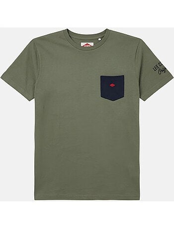 Lee Cooper - Camiseta hombre caqui manga corta con bolsillo contrastado