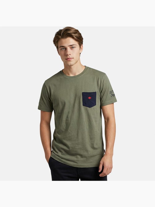 Lee Cooper - Camiseta hombre caqui manga corta con bolsillo contrastado - Kiabi