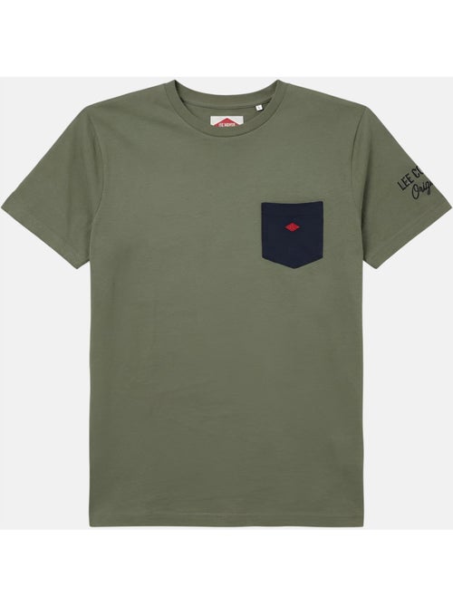 Lee Cooper - Camiseta hombre caqui manga corta con bolsillo contrastado - Kiabi