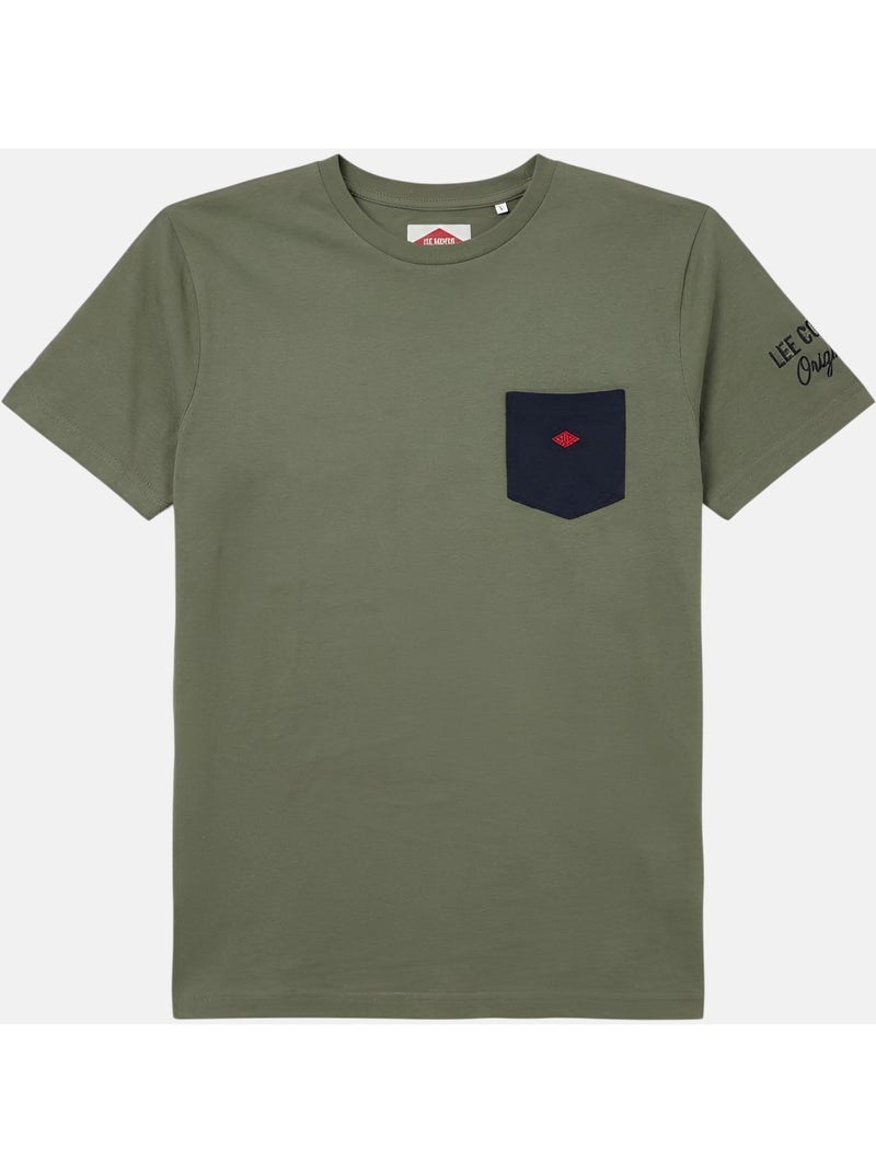Lee Cooper - Camiseta hombre caqui manga corta con bolsillo contrastado Caqui - Kiabi