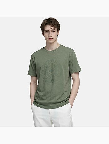 Lee Cooper - Camiseta hombre caqui manga corta con logo embossado