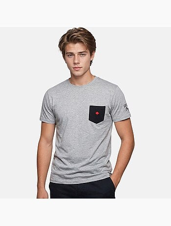 Lee Cooper - Camiseta hombre gris manga corta con bolsillo contrastado