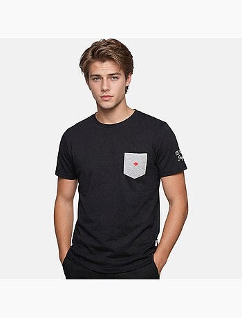 Lee Cooper - Camiseta hombre negro manga corta con bolsillo contrastado