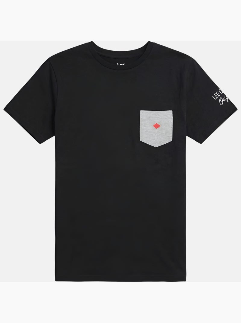 Lee Cooper - Camiseta hombre negro manga corta con bolsillo contrastado Negro - Kiabi