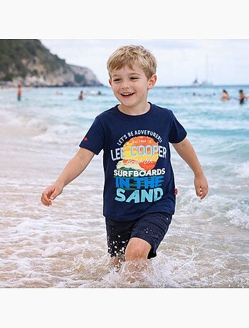Lee Cooper - Camiseta niño de manga corta con diseño inspirado en el mundo del surf y el verano