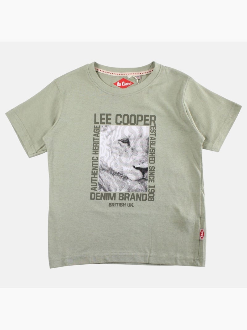 Lee Cooper - Camiseta niño de manga corta con estampado denim brand Caqui - Kiabi