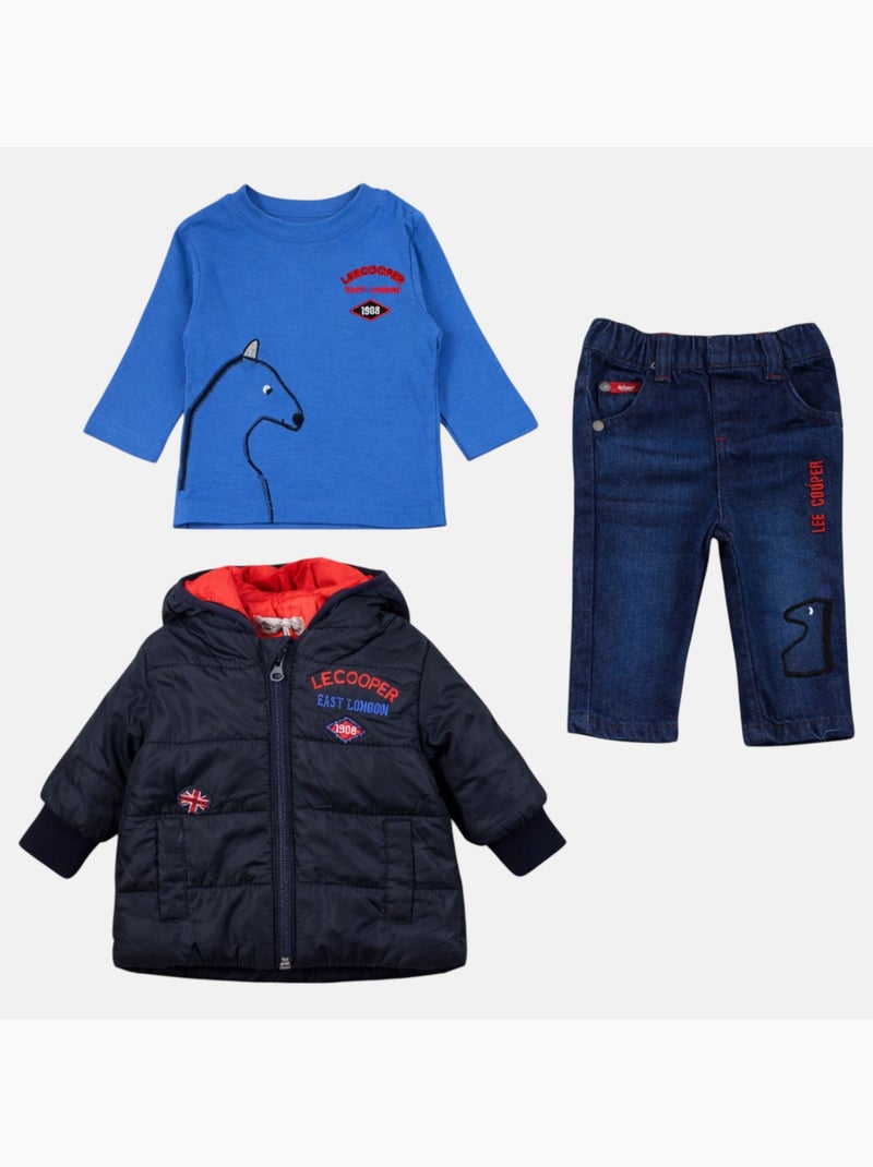 Lee Cooper - Conjunto bebé compuesto por chaqueta acolchada camiseta de manga larga y jeans Azul - Kiabi