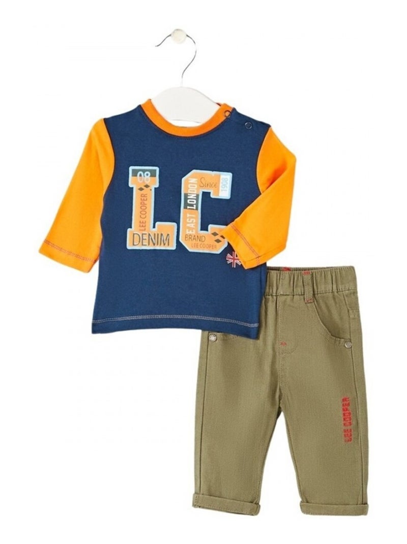 Lee Cooper - Conjunto camiseta manga larga con abrigo y pantalón bebé Caqui - Kiabi