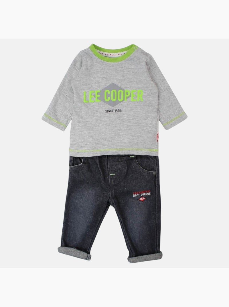 Lee Cooper - Conjunto camiseta manga larga con abrigo y pantalón bebé Gris - Kiabi