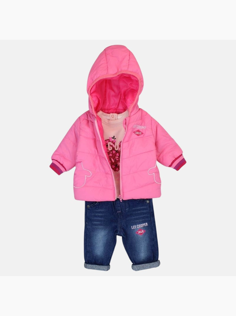 Lee Cooper - Conjunto camiseta y pantalón con chaqueta con capucha bebé niña Rosa - Kiabi