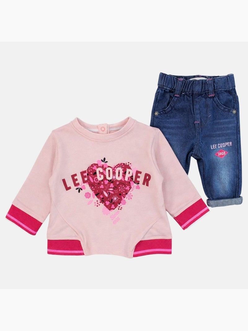 Lee Cooper - Conjunto camiseta y pantalón con chaqueta con capucha bebé niña Rosa - Kiabi
