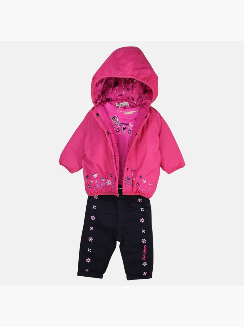 Lee Cooper - Conjunto camiseta y pantalón con chaqueta con capucha bebé niña Rosa fucsia - Kiabi
