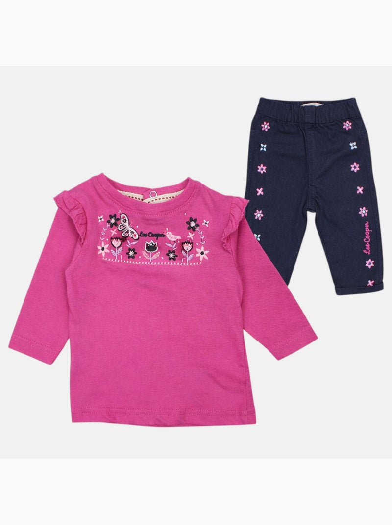 Lee Cooper - Conjunto camiseta y pantalón con chaqueta con capucha bebé niña Rosa fucsia - Kiabi