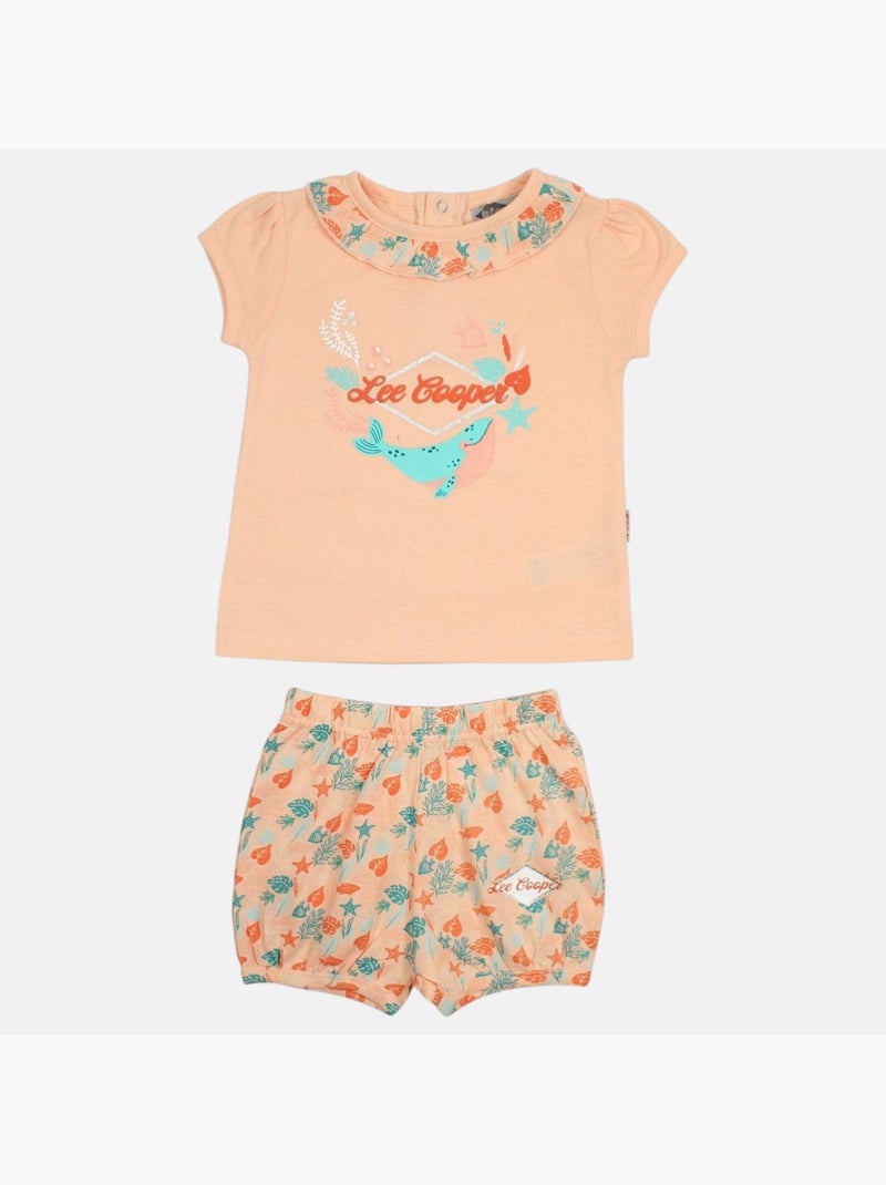 Lee Cooper - Conjunto camiseta y short bebé Naranja coral - Kiabi
