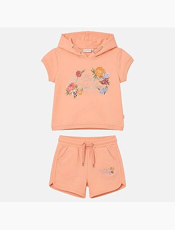 Lee Cooper - Conjunto niña camiseta de manga corta con capucha y pantalón corto