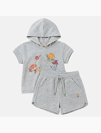 Lee Cooper - Conjunto niña camiseta de manga corta con cremallera y capucha y pantalón corto