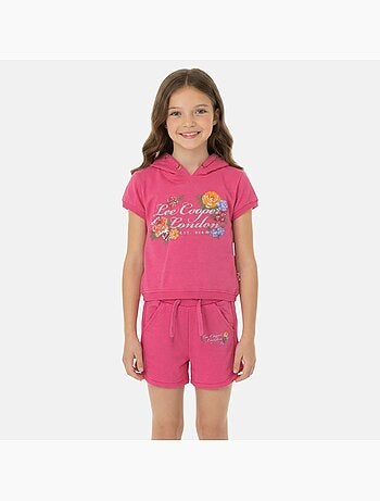 Lee Cooper - Conjunto niña camiseta de manga corta con cremallera y capucha y pantalón corto