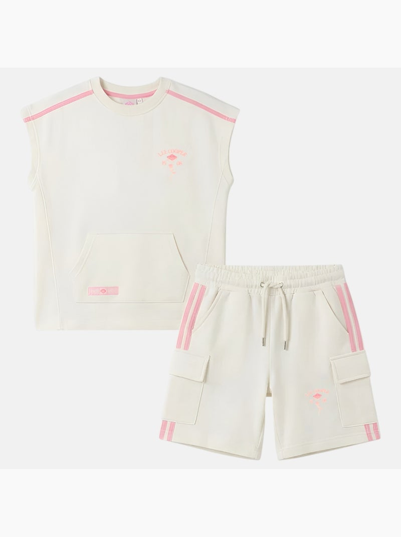 Lee Cooper - Conjunto niña camiseta de manga corta y pantalón corto Beige - Kiabi