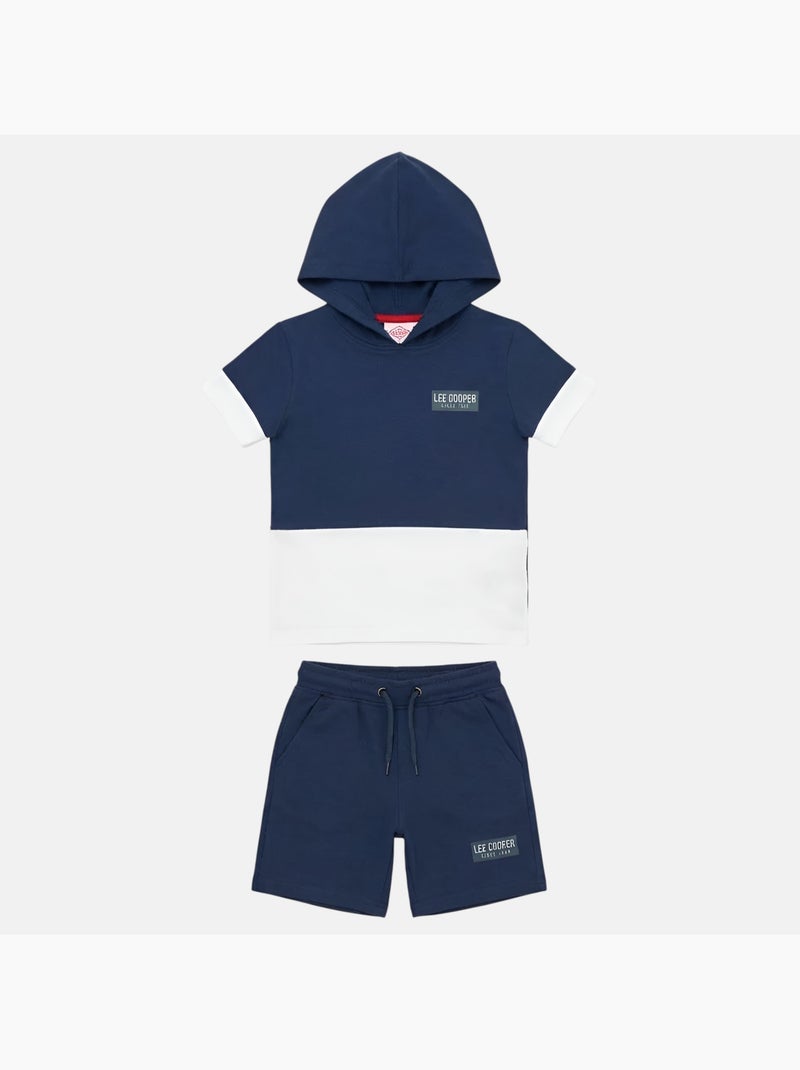 Lee Cooper - Conjunto niño camiseta de manga corta con capucha y pantalón corto Azul marino - Kiabi
