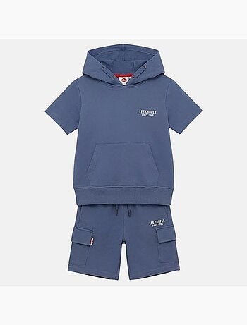 Lee Cooper - Conjunto niño camiseta de manga corta con capucha y pantalón corto