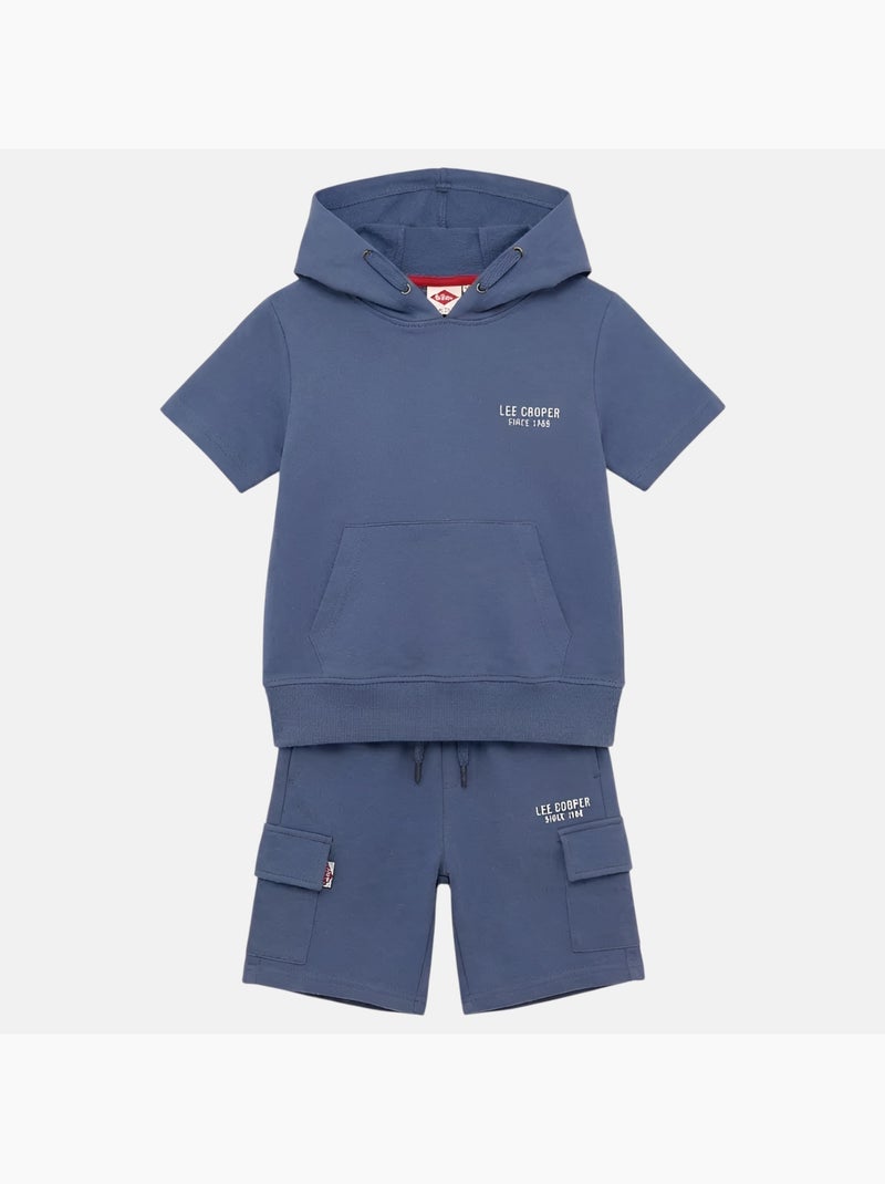 Lee Cooper - Conjunto niño camiseta de manga corta con capucha y pantalón corto Azul - Kiabi