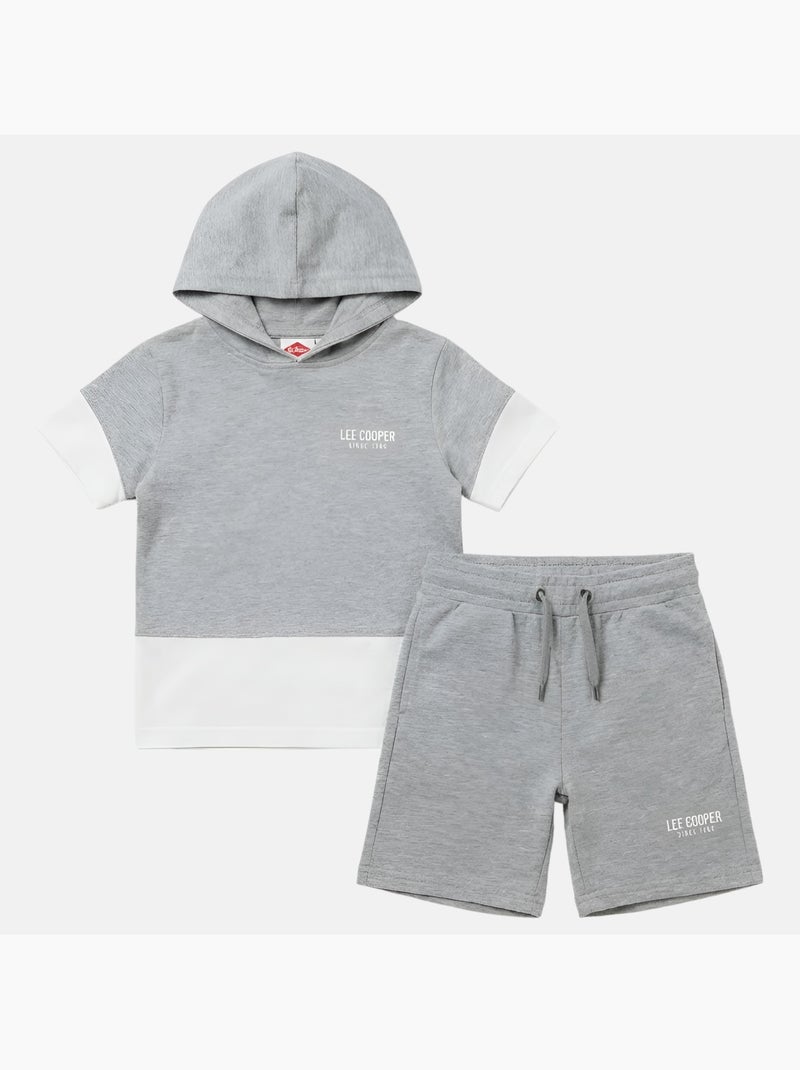 Lee Cooper - Conjunto niño camiseta de manga corta con capucha y pantalón corto Gris - Kiabi