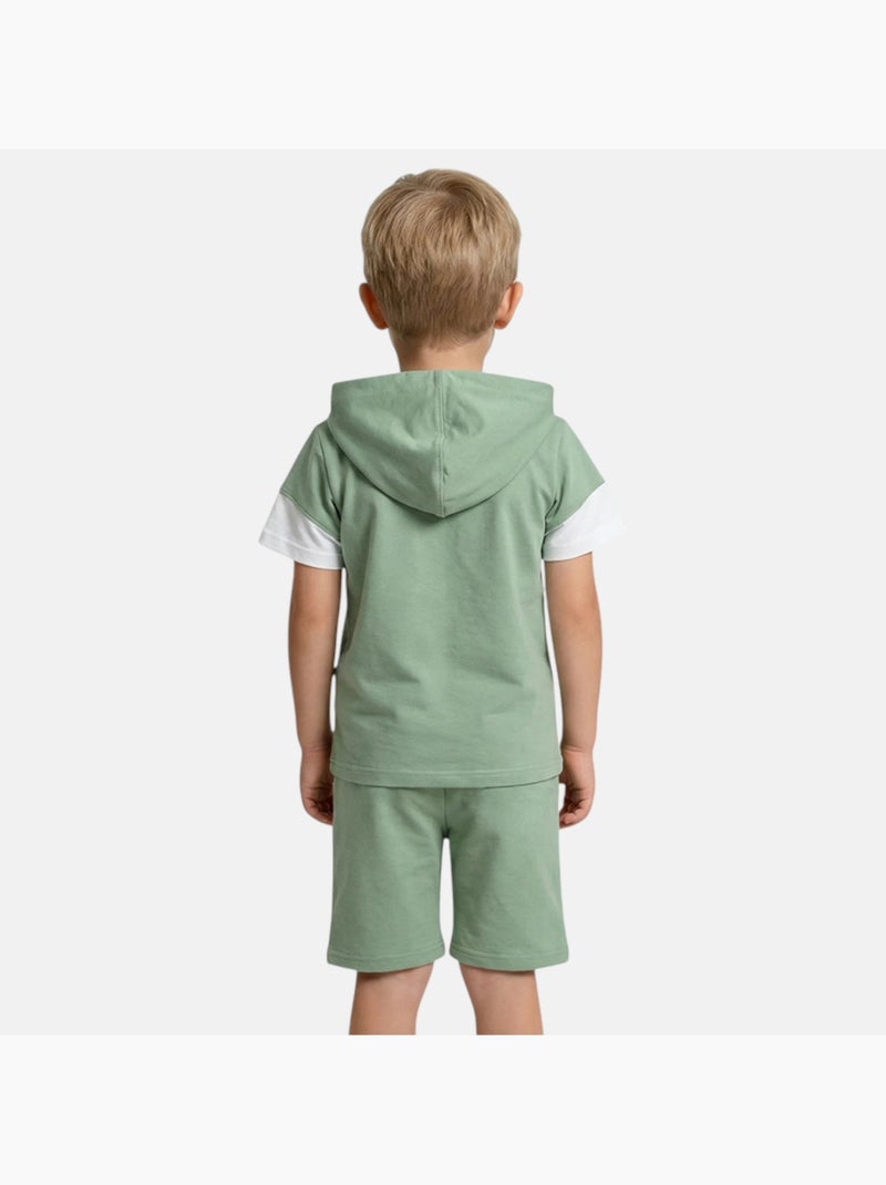 Lee Cooper - Conjunto niño camiseta de manga corta con capucha y pantalón corto Verde - Kiabi