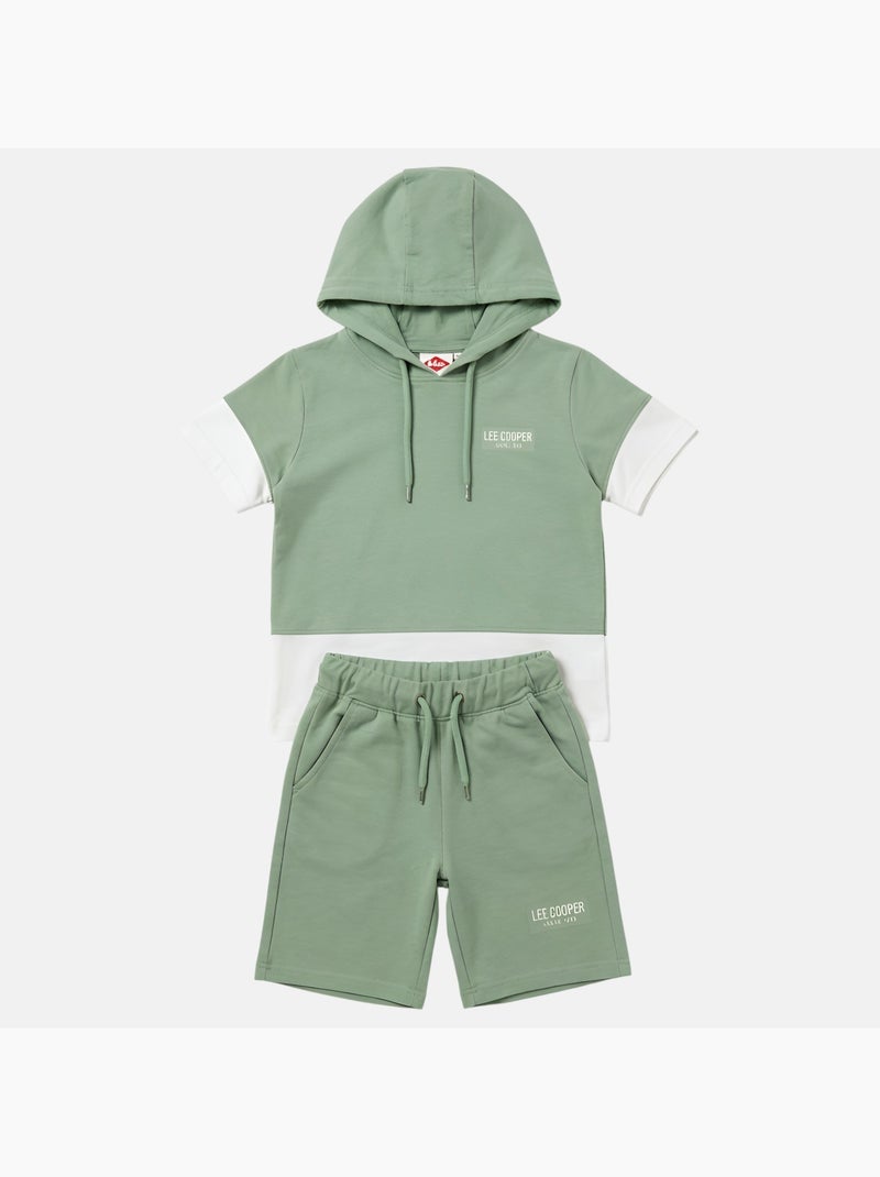 Lee Cooper - Conjunto niño camiseta de manga corta con capucha y pantalón corto Verde - Kiabi