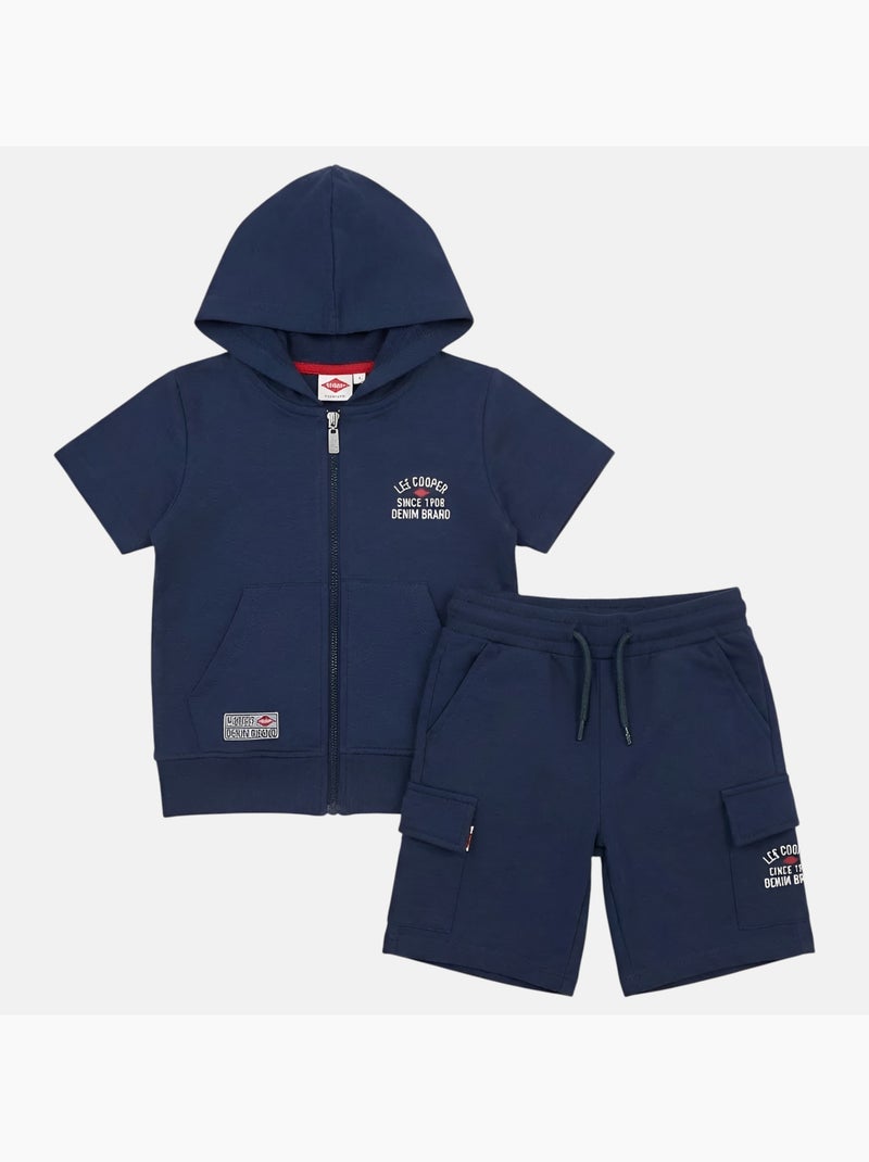 Lee Cooper - Conjunto niño camiseta de manga corta con cremallera y pantalón corto Azul marino - Kiabi
