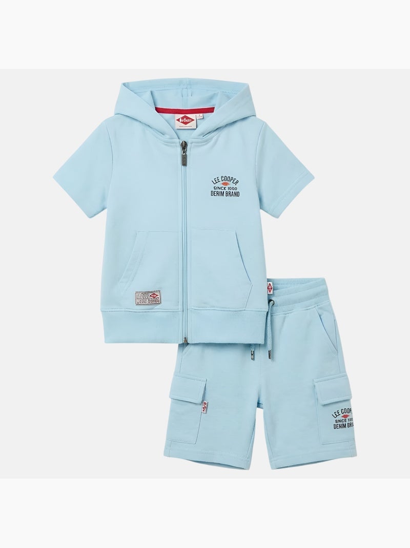 Lee Cooper - Conjunto niño camiseta de manga corta con cremallera y pantalón corto Azul - Kiabi