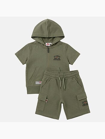Lee Cooper - Conjunto niño camiseta de manga corta con cremallera y pantalón corto