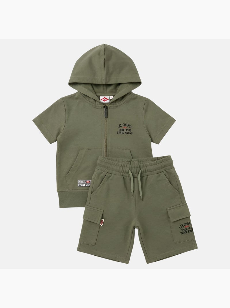 Lee Cooper - Conjunto niño camiseta de manga corta con cremallera y pantalón corto Caqui - Kiabi