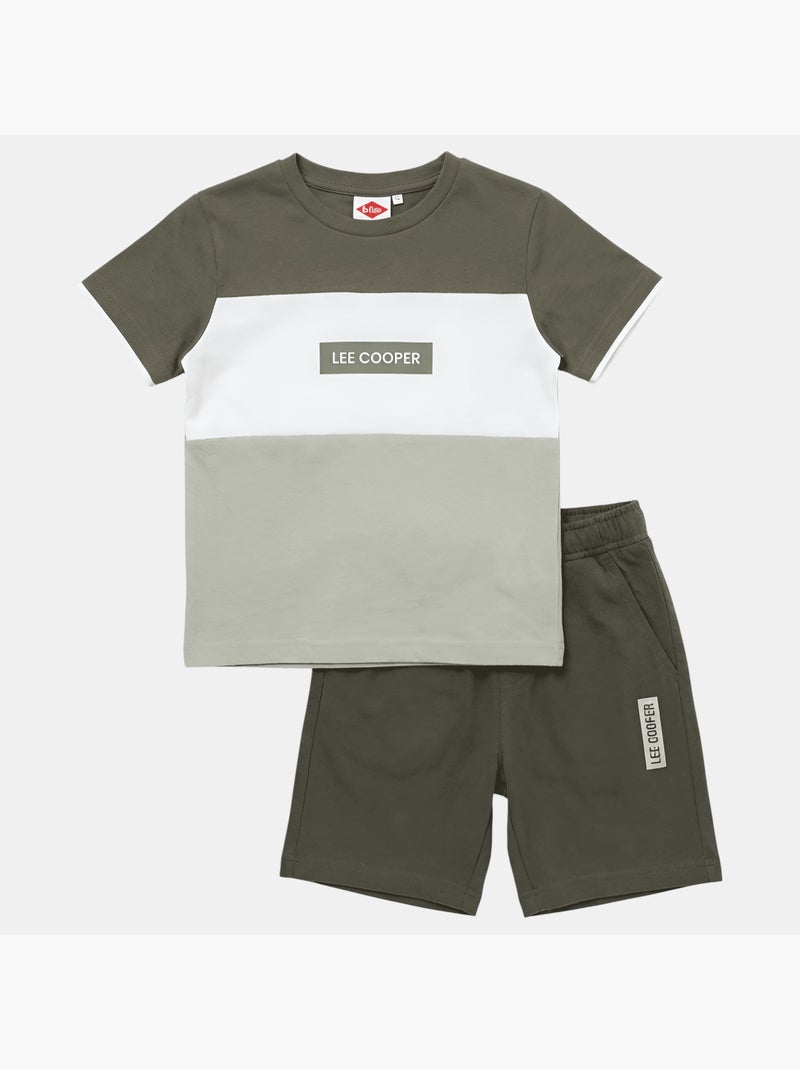 Lee Cooper - Conjunto niño compuesto por camiseta de manga corta y pantalón corto Caqui - Kiabi