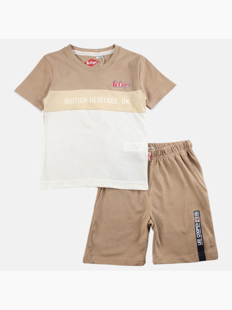 Lee Cooper - Conjunto niño con camiseta de manga corta y pantalón corto Beige - Kiabi