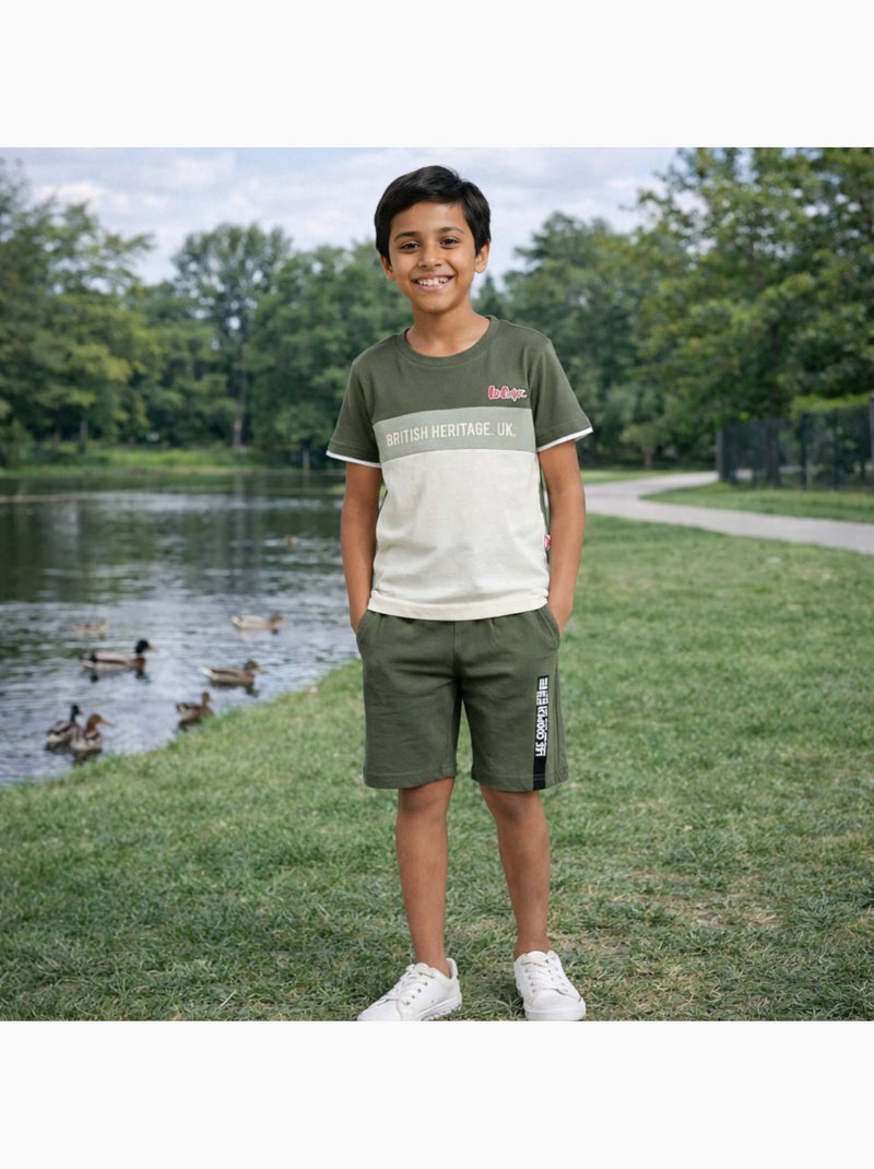 Lee Cooper - Conjunto niño con camiseta de manga corta y pantalón corto Caqui - Kiabi