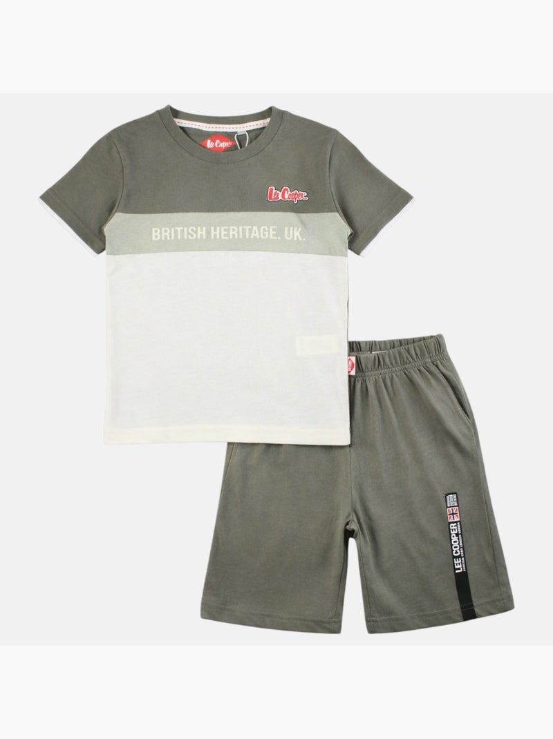 Lee Cooper - Conjunto niño con camiseta de manga corta y pantalón corto Caqui - Kiabi