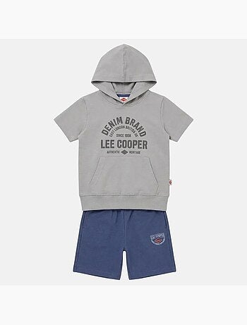 Lee Cooper - Conjunto niño sudadera con capucha de manga corta y pantalón corto